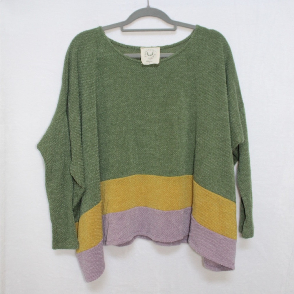 Fantastic Fawn Green Purple Yellow Sweater Size M